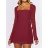 imageCaracilia Womens Sexy Mesh Ruched Mini Dresses Long Sleeve Square Neck Tie Fall Club Party Cocktail Short Dress 2025 FashionWine Red
