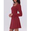 imageCaracilia Womens Sexy Mesh Ruched Mini Dresses Long Sleeve Square Neck Tie Fall Club Party Cocktail Short Dress 2025 FashionWine Red