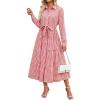 imageCaracilia Women Long Sleeve Maxi Dress 2025 Fall Casual Button Down Striped Plaid Tie Waist Shirt Dresses Vacation OutfitsDark Pink White Plaid