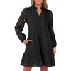 imageCaracilia Womens Dresses Long Sleeve V Neck Eyelet Hollow Out Fall Casual Flowy Swing Boho Tiered 2025 Mini Short DressBlack