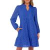 imageCaracilia Womens Dresses Long Sleeve V Neck Eyelet Hollow Out Fall Casual Flowy Swing Boho Tiered 2025 Mini Short DressBlue