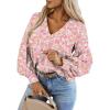 imageCaracilia Womens Dressy Casual Blouses Puff Long Sleeve Shirts V Neck Floral Boho Tops 2025 Fall Vacation OutfitsFloral Pink