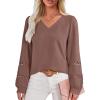 imageCaracilia Womens Lantern Long Sleeve Tops Dressy Casual Blouses 2025 Trendy V Neck T Shirts Work Outfits Fall Fashion ClothesBrown