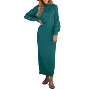 imageCaracilia 2 Piece Skirt Set for Women Sweater Dress Long Sleeve Oversized Tops Matching Maxi Skirts 2025 Fall Outfits ClothesGreen