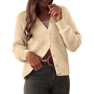 imageCaracilia Cardigan Sweaters for Women 2025 Fall Casual Long Sleeve Button Down Open Front Knit Trendy Jackets OutwearApricot