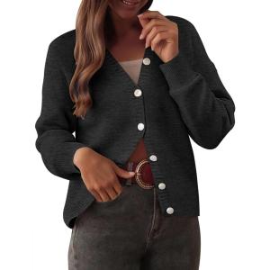 imageCaracilia Cardigan Sweaters for Women 2025 Fall Casual Long Sleeve Button Down Open Front Knit Trendy Jackets OutwearBlack