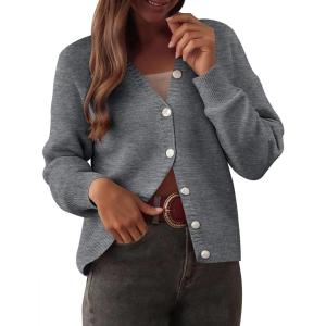 imageCaracilia Cardigan Sweaters for Women 2025 Fall Casual Long Sleeve Button Down Open Front Knit Trendy Jackets OutwearDeep Grey