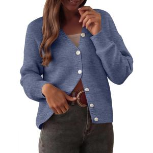 imageCaracilia Cardigan Sweaters for Women 2025 Fall Casual Long Sleeve Button Down Open Front Knit Trendy Jackets OutwearDusty Blue