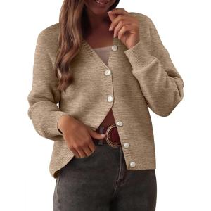 imageCaracilia Cardigan Sweaters for Women 2025 Fall Casual Long Sleeve Button Down Open Front Knit Trendy Jackets OutwearKhaki