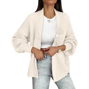 imageCaracilia Cardigan Sweaters for Women Long Sleeve Chunky Knit Open Front 2025 Fall Casual Loose Fit Lightweight OuterwearBeige