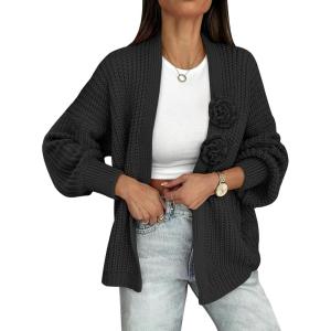 imageCaracilia Cardigan Sweaters for Women Long Sleeve Chunky Knit Open Front 2025 Fall Casual Loose Fit Lightweight OuterwearBlack