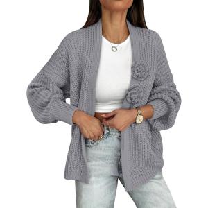 imageCaracilia Cardigan Sweaters for Women Long Sleeve Chunky Knit Open Front 2025 Fall Casual Loose Fit Lightweight OuterwearDeep Gray