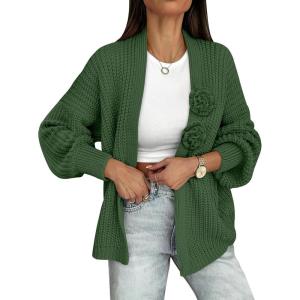 imageCaracilia Cardigan Sweaters for Women Long Sleeve Chunky Knit Open Front 2025 Fall Casual Loose Fit Lightweight OuterwearDeep Green