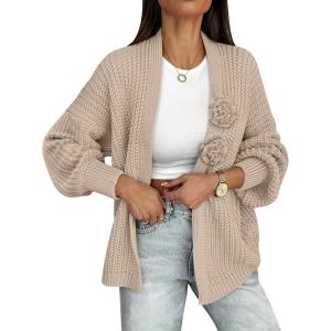 imageCaracilia Cardigan Sweaters for Women Long Sleeve Chunky Knit Open Front 2025 Fall Casual Loose Fit Lightweight OuterwearKhaki