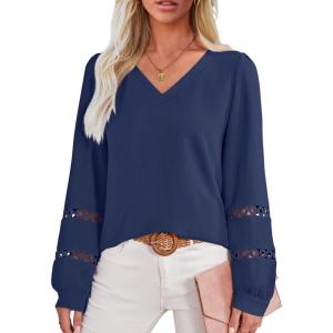 imageCaracilia Womens Lantern Long Sleeve Tops Dressy Casual Blouses 2025 Trendy V Neck T Shirts Work Outfits Fall Fashion ClothesNavy Blue