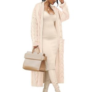 imageCaracilia Womens Oversized Cable Knit Long Cardigan Sweaters Open Front Duster Coat 2025 Fall Outfits OutwearBeige