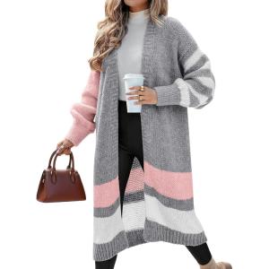 imageCaracilia Womens Oversized Long Cardigan Sweaters Color Block Open Front Duster Coat Knit Outwear 2025 Fall OutfitsLight Grey