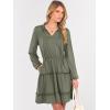 imageCaracilia Long Sleeve Dress for Women Fall 2025 Casual V Neck High Waist Tiered Ruffle Aline Swing Tunic Short Mini DressesArmy Green