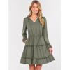 imageCaracilia Long Sleeve Dress for Women Fall 2025 Casual V Neck High Waist Tiered Ruffle Aline Swing Tunic Short Mini DressesArmy Green
