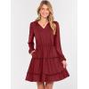 imageCaracilia Long Sleeve Dress for Women Fall 2025 Casual V Neck High Waist Tiered Ruffle Aline Swing Tunic Short Mini DressesDeep Red