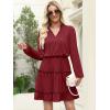 imageCaracilia Long Sleeve Dress for Women Fall 2025 Casual V Neck High Waist Tiered Ruffle Aline Swing Tunic Short Mini DressesDeep Red