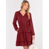 imageCaracilia Long Sleeve Dress for Women Fall 2025 Casual V Neck High Waist Tiered Ruffle Aline Swing Tunic Short Mini DressesDeep Red