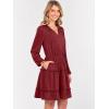 imageCaracilia Long Sleeve Dress for Women Fall 2025 Casual V Neck High Waist Tiered Ruffle Aline Swing Tunic Short Mini DressesDeep Red