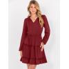 imageCaracilia Long Sleeve Dress for Women Fall 2025 Casual V Neck High Waist Tiered Ruffle Aline Swing Tunic Short Mini DressesDeep Red