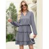 imageCaracilia Long Sleeve Dress for Women Fall 2025 Casual V Neck High Waist Tiered Ruffle Aline Swing Tunic Short Mini DressesGrey