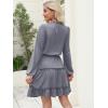 imageCaracilia Long Sleeve Dress for Women Fall 2025 Casual V Neck High Waist Tiered Ruffle Aline Swing Tunic Short Mini DressesGrey