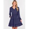 imageCaracilia Long Sleeve Dress for Women Fall 2025 Casual V Neck High Waist Tiered Ruffle Aline Swing Tunic Short Mini DressesNavy Blue