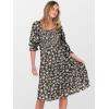 imageCaracilia Women 34 Sleeve Square Neck 2025 Summer Fall Wedding Guest Floral Smocked Casual Boho Midi DressesBlack White Floral