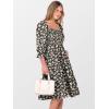 imageCaracilia Women 34 Sleeve Square Neck 2025 Summer Fall Wedding Guest Floral Smocked Casual Boho Midi DressesBlack White Floral