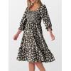 imageCaracilia Women 34 Sleeve Square Neck 2025 Summer Fall Wedding Guest Floral Smocked Casual Boho Midi DressesBlack White Floral