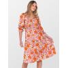 imageCaracilia Women 34 Sleeve Square Neck 2025 Summer Fall Wedding Guest Floral Smocked Casual Boho Midi DressesChrysanthemum Floral