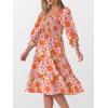 imageCaracilia Women 34 Sleeve Square Neck 2025 Summer Fall Wedding Guest Floral Smocked Casual Boho Midi DressesChrysanthemum Floral