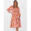 imageCaracilia Women 34 Sleeve Square Neck 2025 Summer Fall Wedding Guest Floral Smocked Casual Boho Midi DressesChrysanthemum Floral