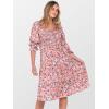 imageCaracilia Women 34 Sleeve Square Neck 2025 Summer Fall Wedding Guest Floral Smocked Casual Boho Midi DressesFloral Blue Pink