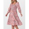 imageCaracilia Women 34 Sleeve Square Neck 2025 Summer Fall Wedding Guest Floral Smocked Casual Boho Midi DressesFloral Blue Pink