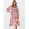 imageCaracilia Women 34 Sleeve Square Neck 2025 Summer Fall Wedding Guest Floral Smocked Casual Boho Midi DressesFloral Blue Pink