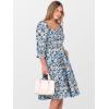 imageCaracilia Women 34 Sleeve Square Neck 2025 Summer Fall Wedding Guest Floral Smocked Casual Boho Midi DressesFloral Light Blue