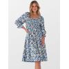 imageCaracilia Women 34 Sleeve Square Neck 2025 Summer Fall Wedding Guest Floral Smocked Casual Boho Midi DressesFloral Light Blue