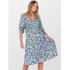 imageCaracilia Women 34 Sleeve Square Neck 2025 Summer Fall Wedding Guest Floral Smocked Casual Boho Midi DressesFloral Light Blue