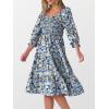 imageCaracilia Women 34 Sleeve Square Neck 2025 Summer Fall Wedding Guest Floral Smocked Casual Boho Midi DressesFloral Light Blue