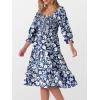 imageCaracilia Women 34 Sleeve Square Neck 2025 Summer Fall Wedding Guest Floral Smocked Casual Boho Midi DressesFloral White