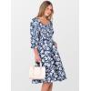 imageCaracilia Women 34 Sleeve Square Neck 2025 Summer Fall Wedding Guest Floral Smocked Casual Boho Midi DressesFloral White