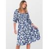 imageCaracilia Women 34 Sleeve Square Neck 2025 Summer Fall Wedding Guest Floral Smocked Casual Boho Midi DressesFloral White