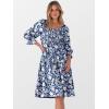 imageCaracilia Women 34 Sleeve Square Neck 2025 Summer Fall Wedding Guest Floral Smocked Casual Boho Midi DressesFloral White