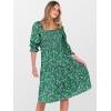 imageCaracilia Women 34 Sleeve Square Neck 2025 Summer Fall Wedding Guest Floral Smocked Casual Boho Midi DressesGreen White Purple Floral