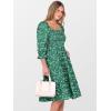 imageCaracilia Women 34 Sleeve Square Neck 2025 Summer Fall Wedding Guest Floral Smocked Casual Boho Midi DressesGreen White Purple Floral